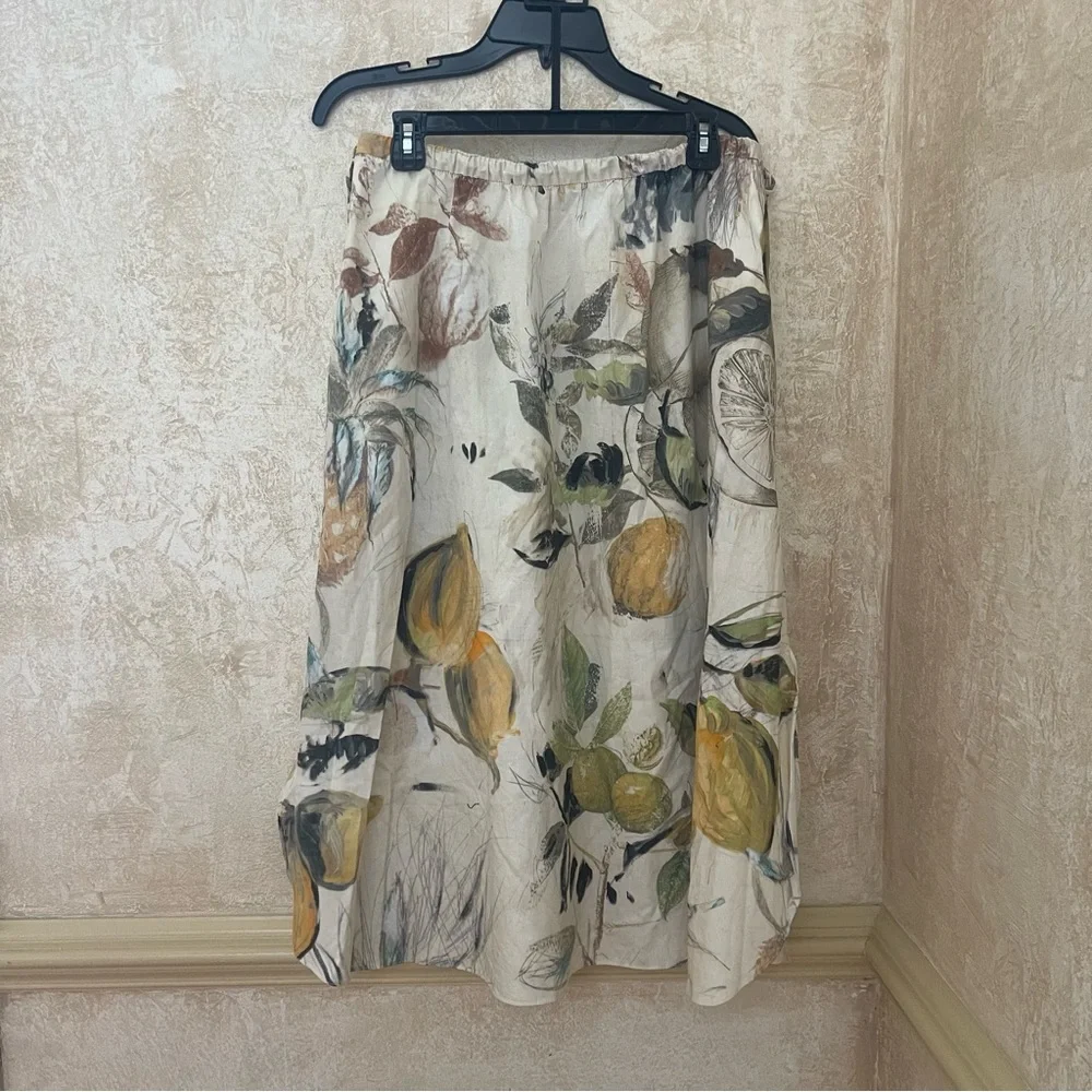 Zara Botanical Fruit Print Cotton Midi Skirt  M Cottagecore Coastal Grandmother - Picture 3 of 11